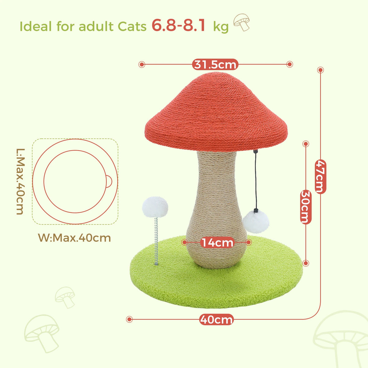 PAWZ Road Mushroom Cat Scratching Post With Sisal Wrap And Pompom