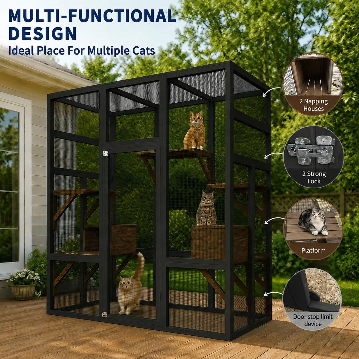 Himiss 70 Inch Outdoor Catio Wooden Cat Enclosure With Roof