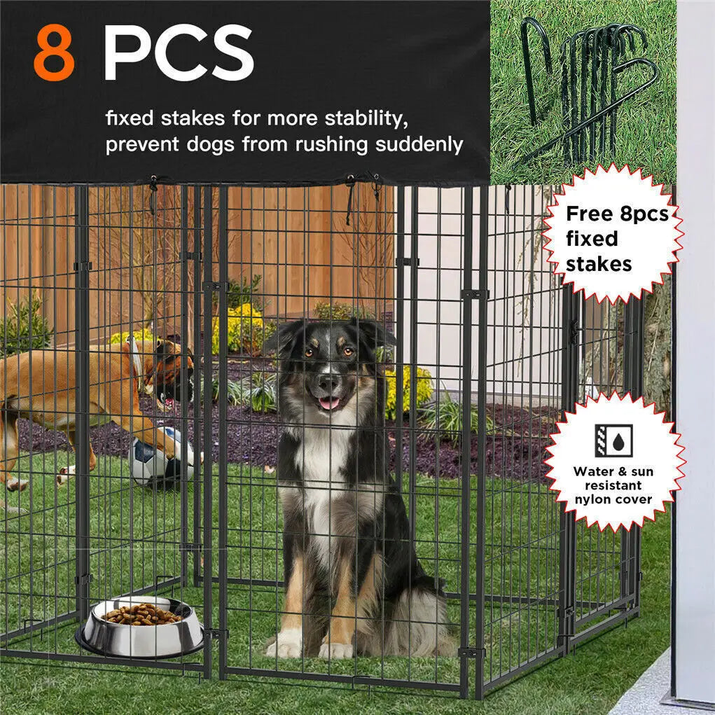 Heavy Duty Iron Outdoor Dog Playpen With Secure Roof Enclosure