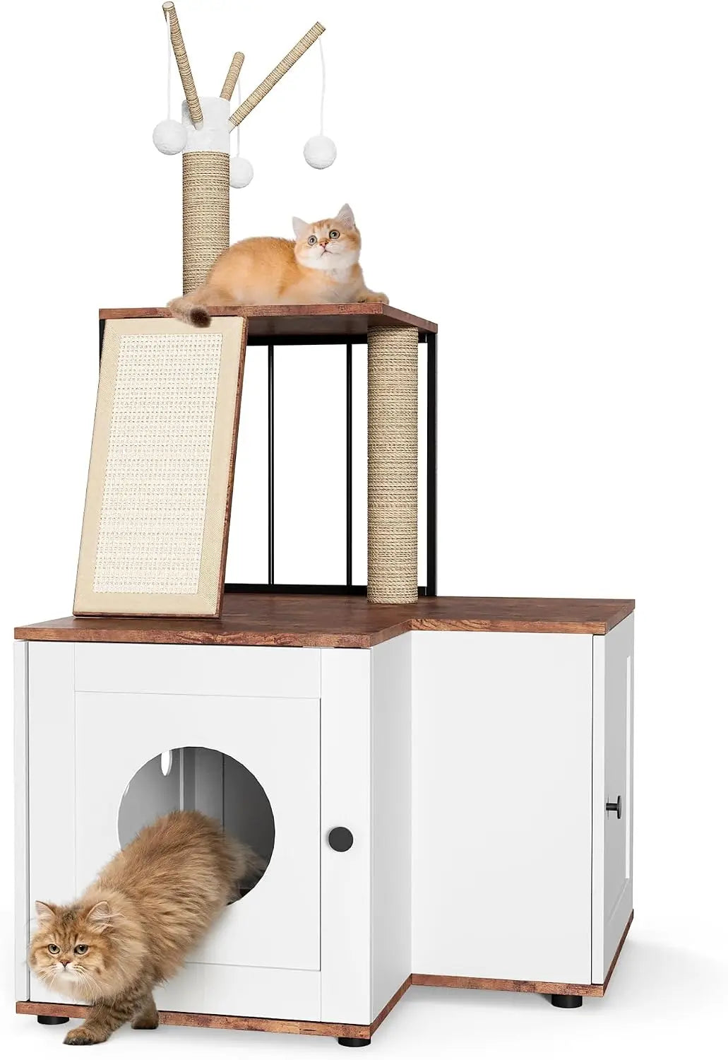 Garvee Wood Cat Tree With Scratching Post And Storage Cabinet