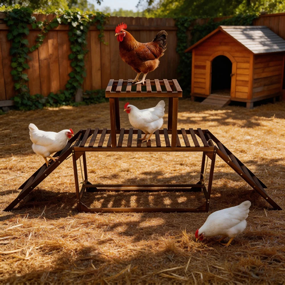 Borwart Wooden Chicken Coop Swing Ladder With Roosting Platform