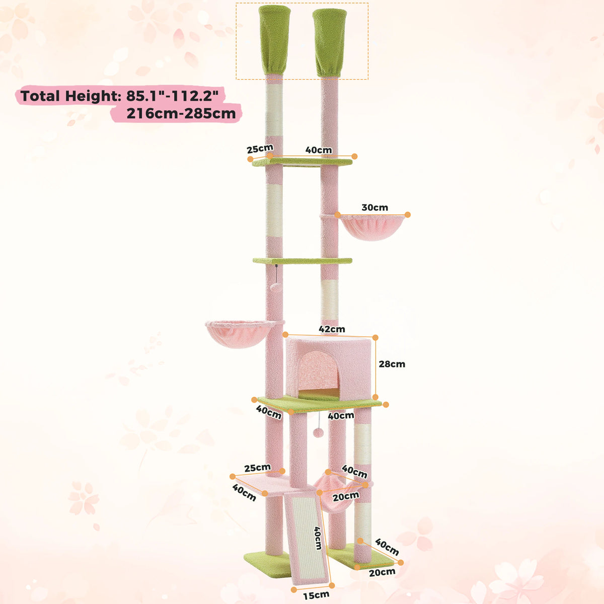 PAWZ Road Adjustable Height Cat Tree With Sisal Scratching Posts