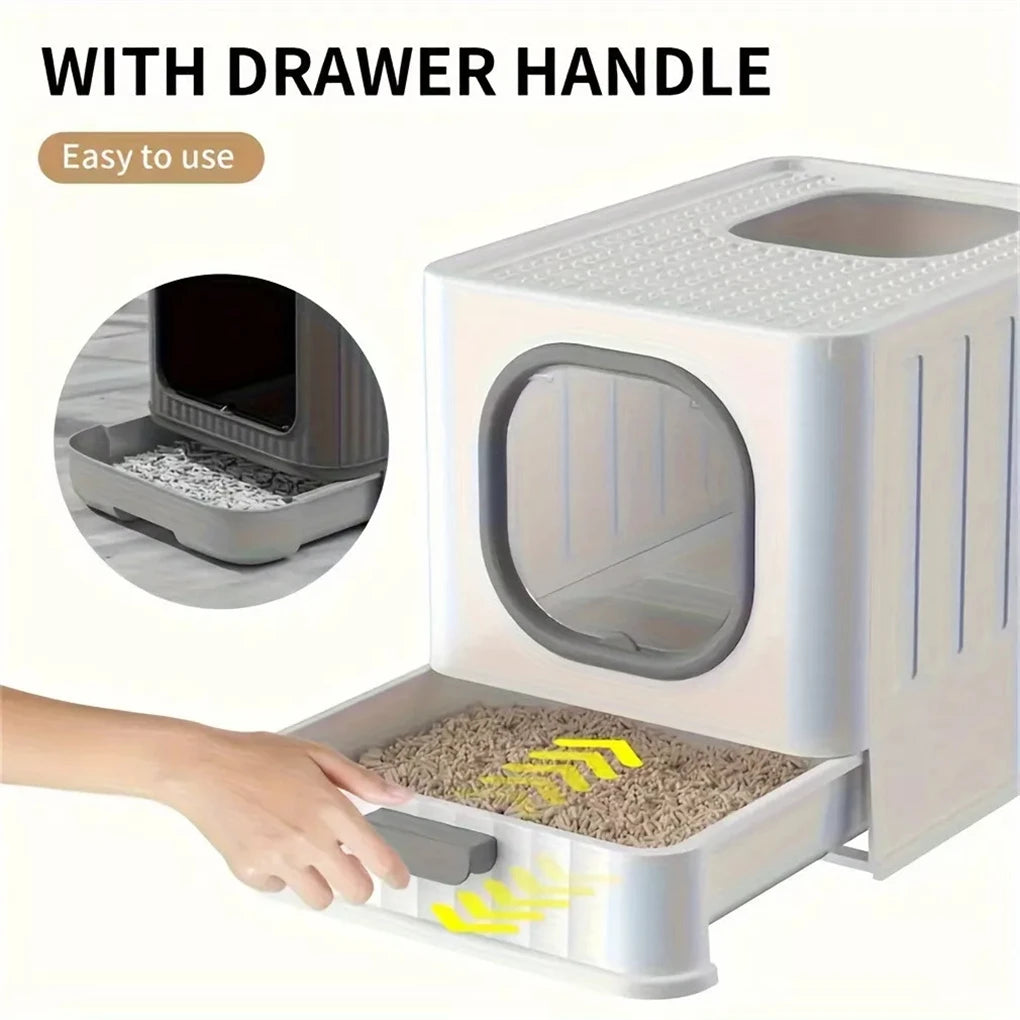 Fully Enclosed Cat Litter Box With Pull Drawer And Lid