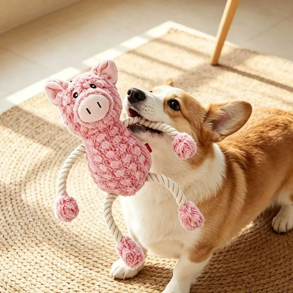 Interactive Cotton Rope Sound Piggy Stuffed Plush Toy