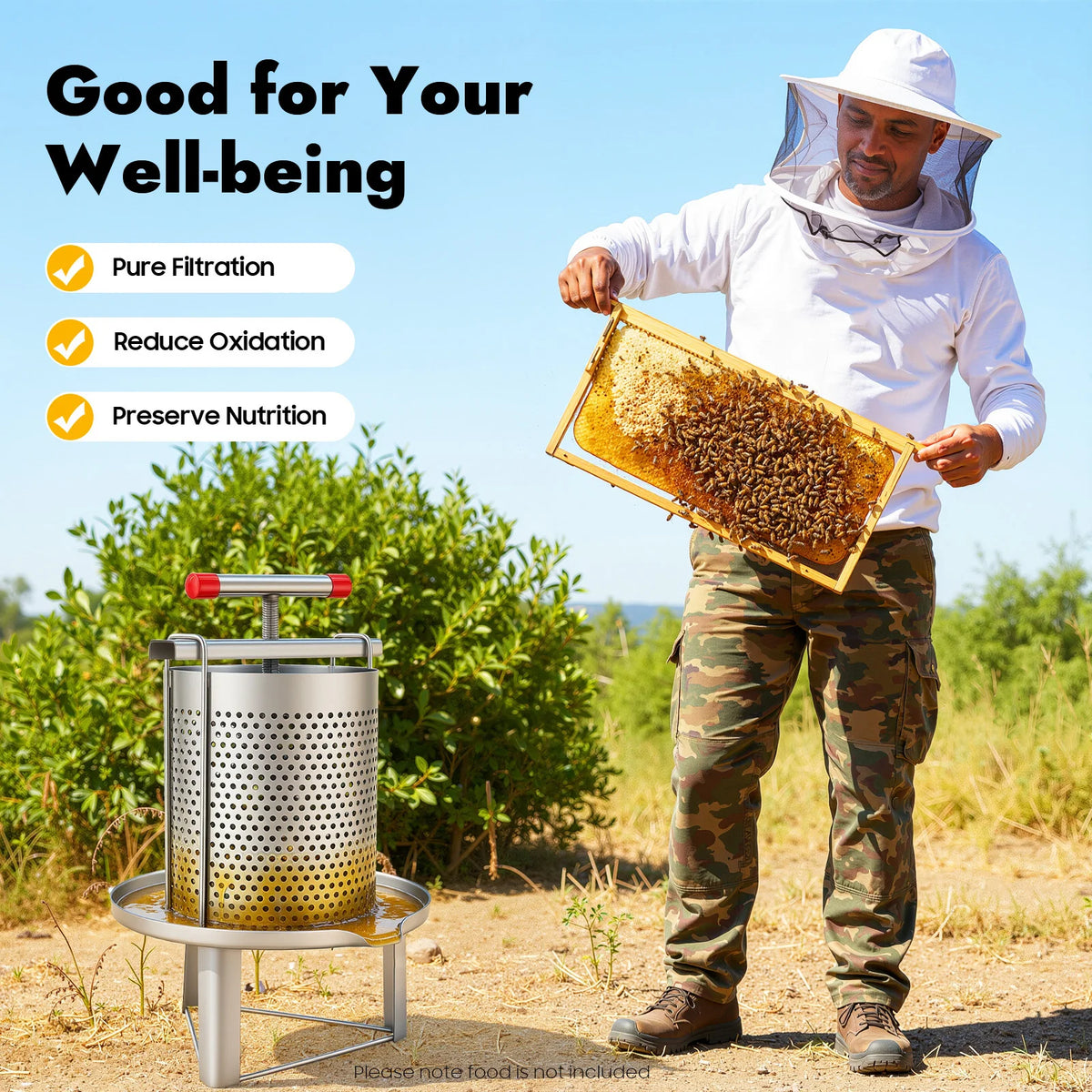 Manual Stainless Steel Honey Presser With Nylon Beekeeping Filter