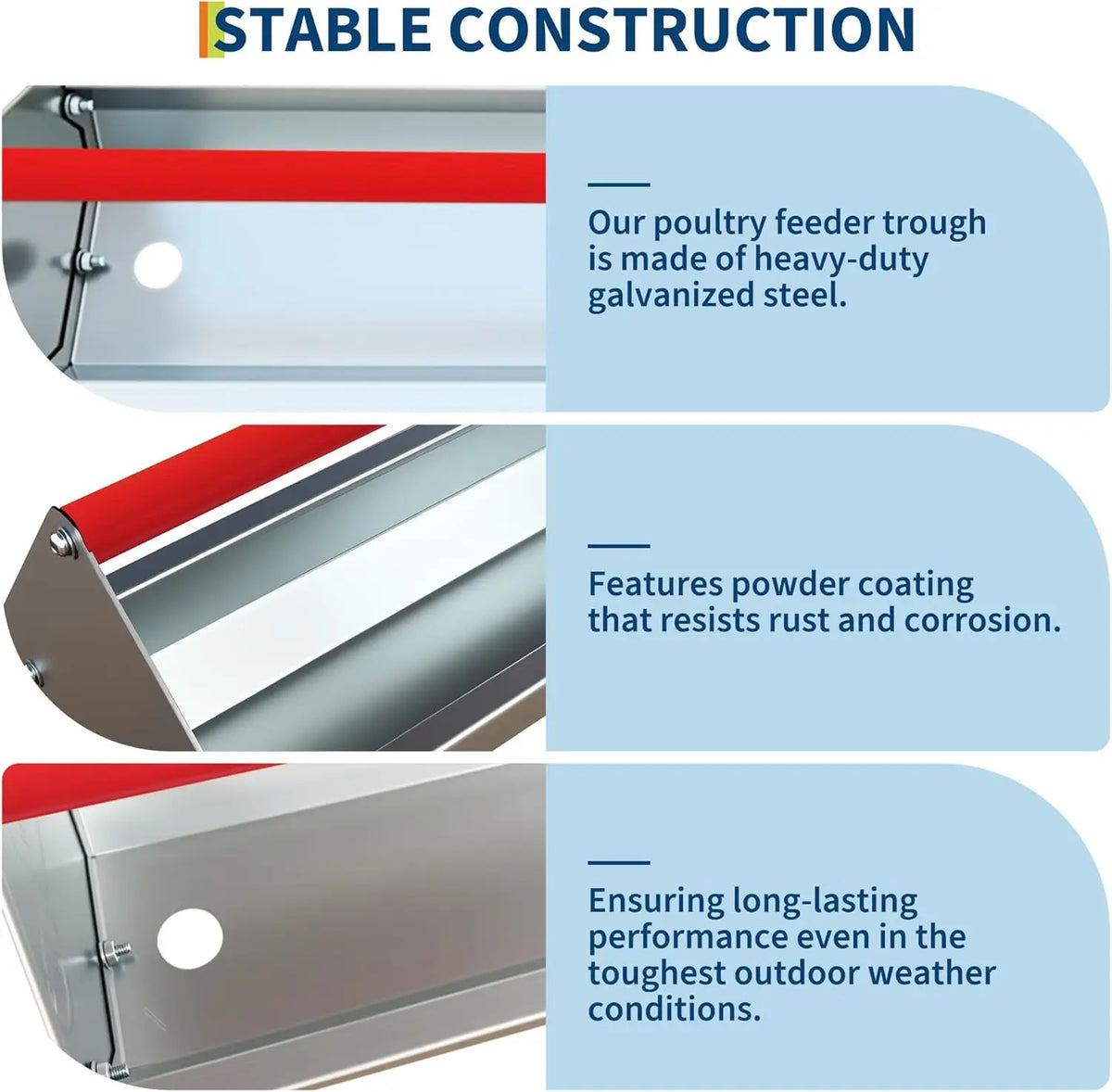 HiMISS Galvanized Steel Poultry Feeding Trough With Rotatable Handle
