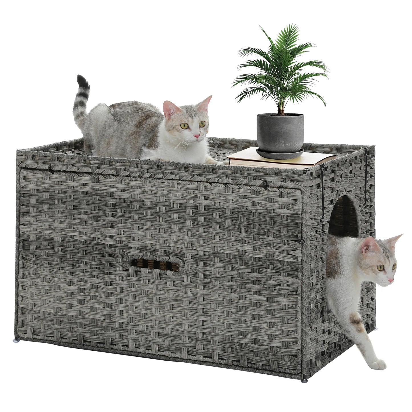 Pequulti Rattan Cat Litter Box Enclosure With Flip Top Design