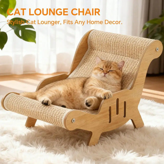 Indoor Wooden Sisal Cat Scratcher Lounger With Combined Sleep Platform