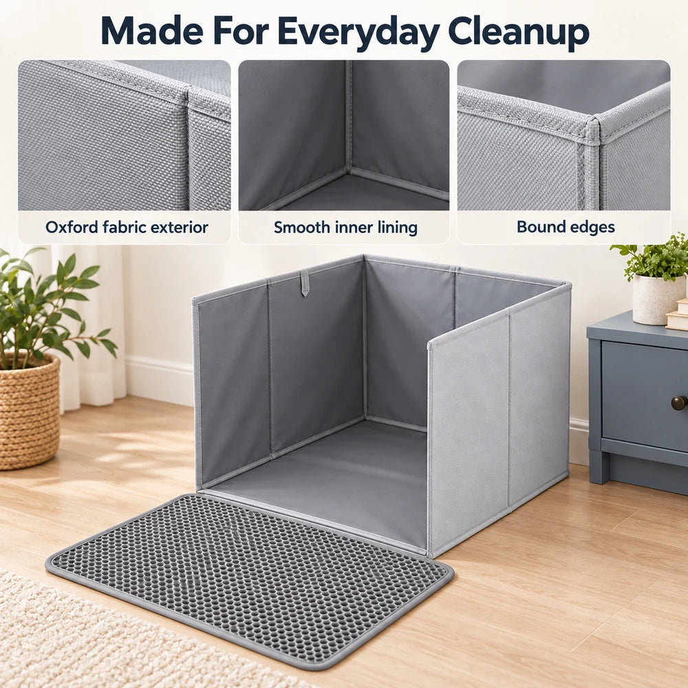 Foldable Cat Litter Box With Splash Guard And Litter Mat