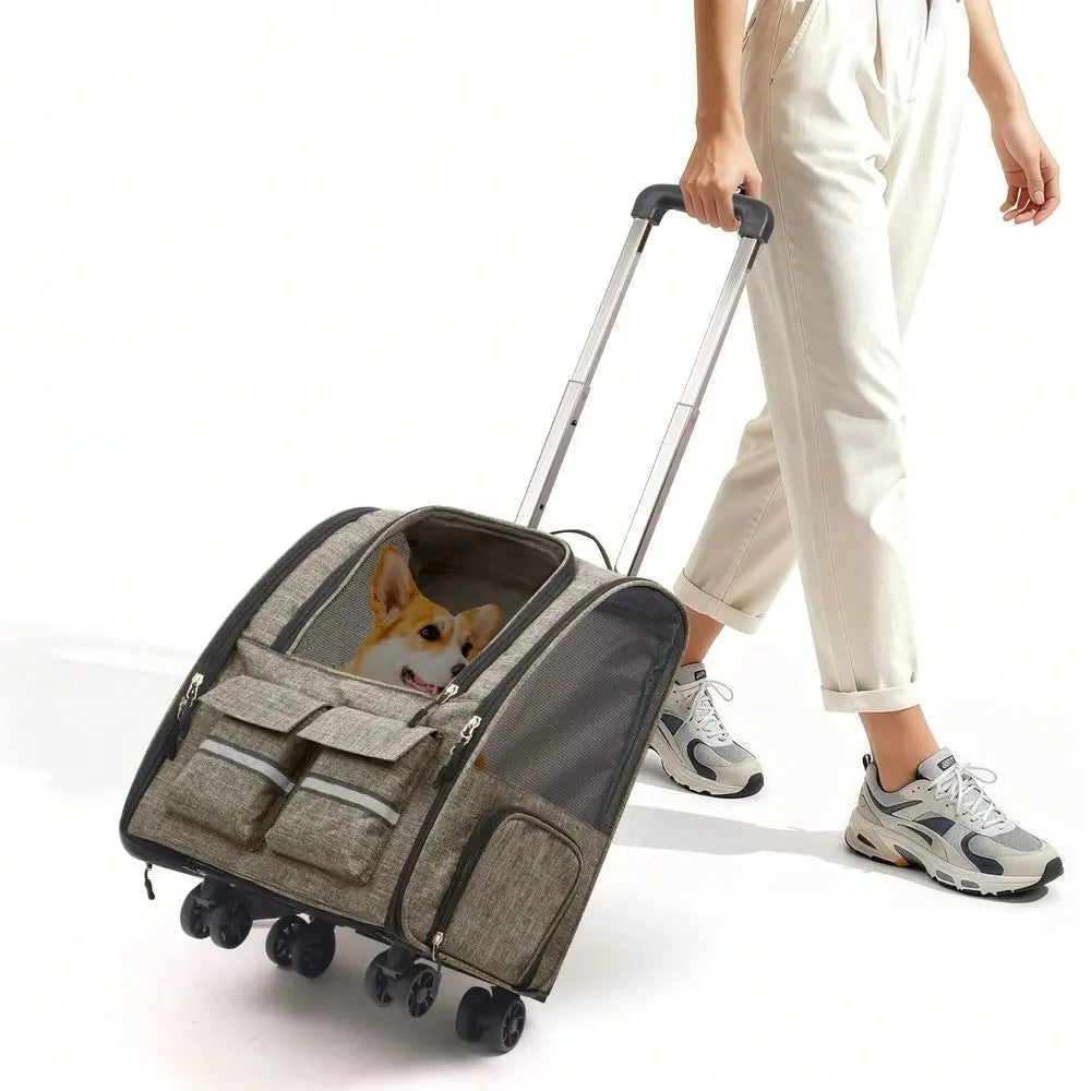 Airline Approved Rolling Pet Carrier With Telescopic Handle