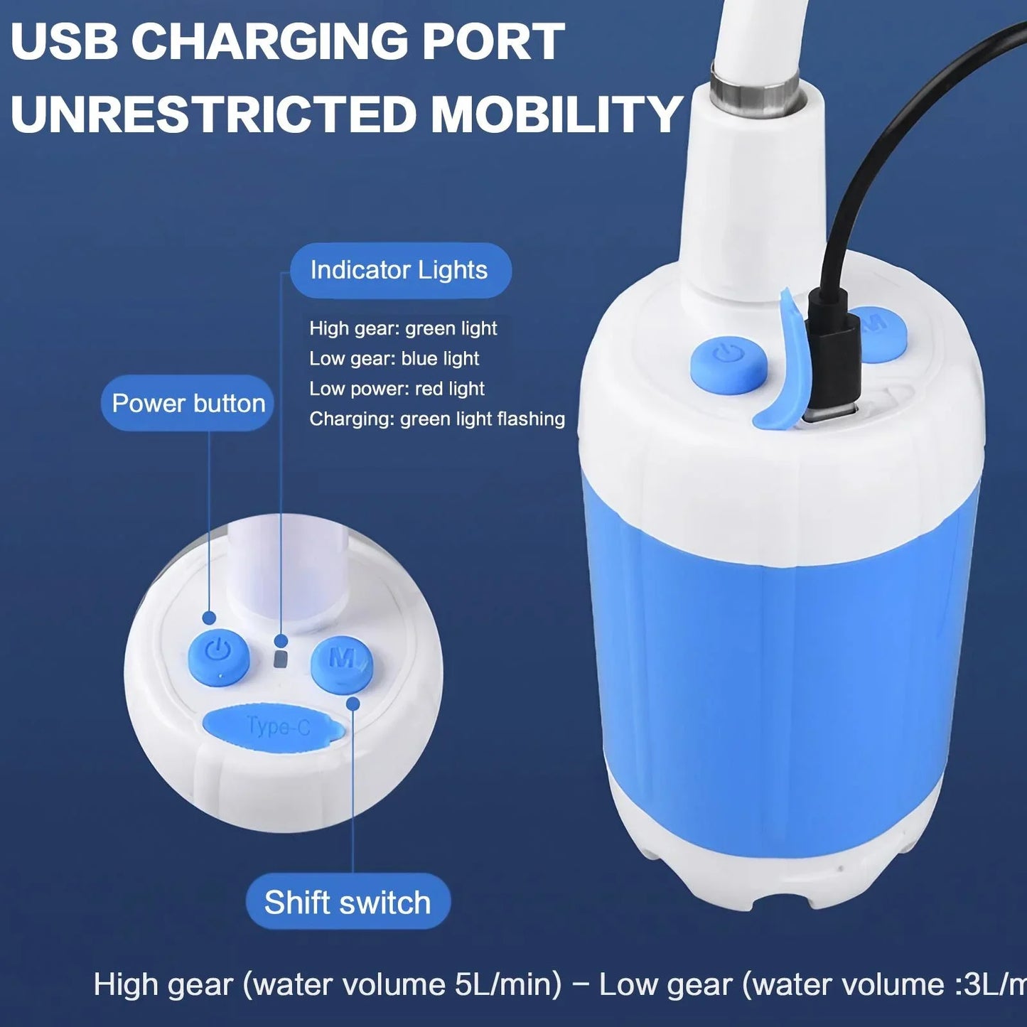 Rechargeable Handheld Outdoor Shower Sprayer For Pets And Gardening
