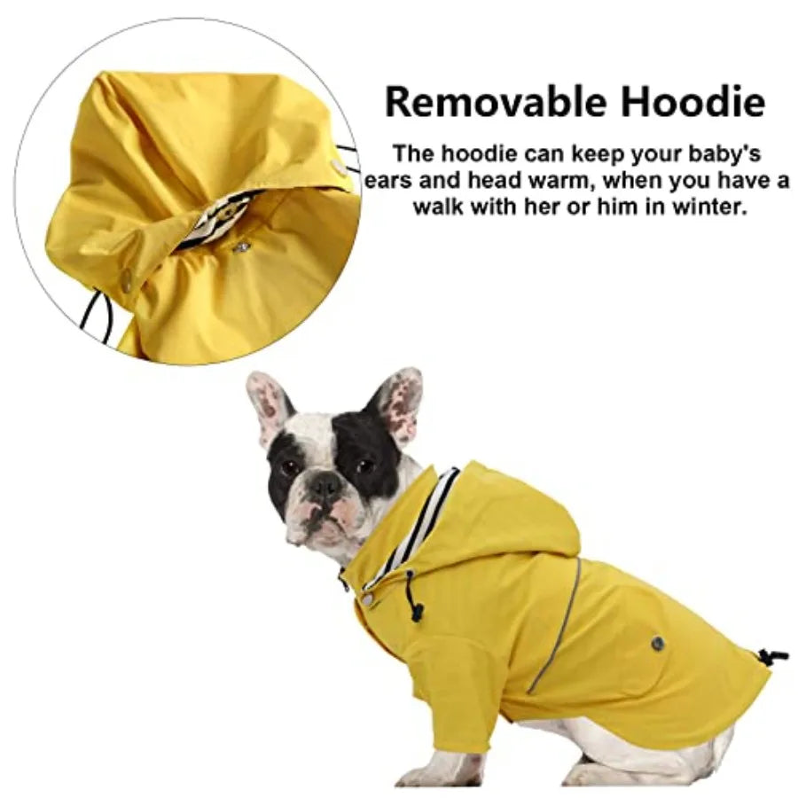 Dog Raincoat With Reflective Buttons And Removable Hood