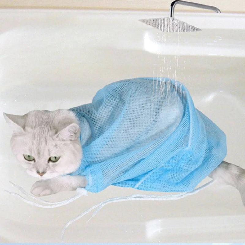 Mesh Cat Grooming Bath Bag With Anti Scratch Restraint Sleeve