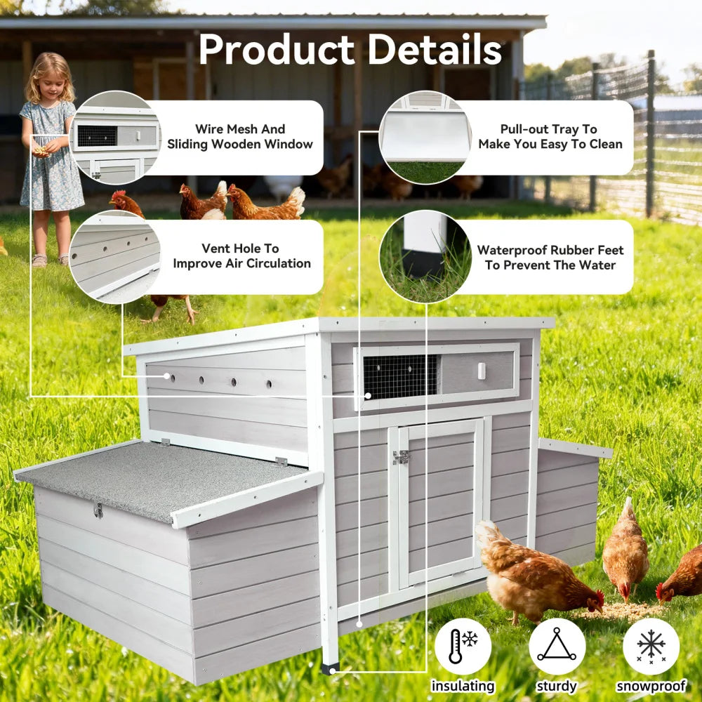 Wooden Outdoor Chicken Coop With Dual Nesting Boxes Moisture Shield
