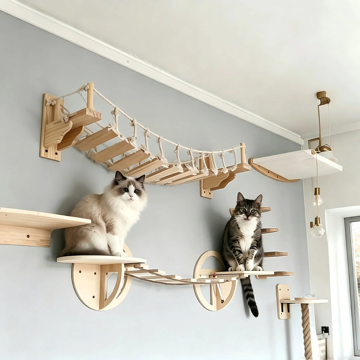 Wall Mounted Cat Rope Bridge With Sisal And Solid Wood