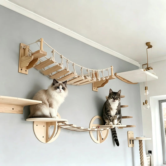 Wall Mounted Cat Rope Bridge With Sisal And Solid Wood