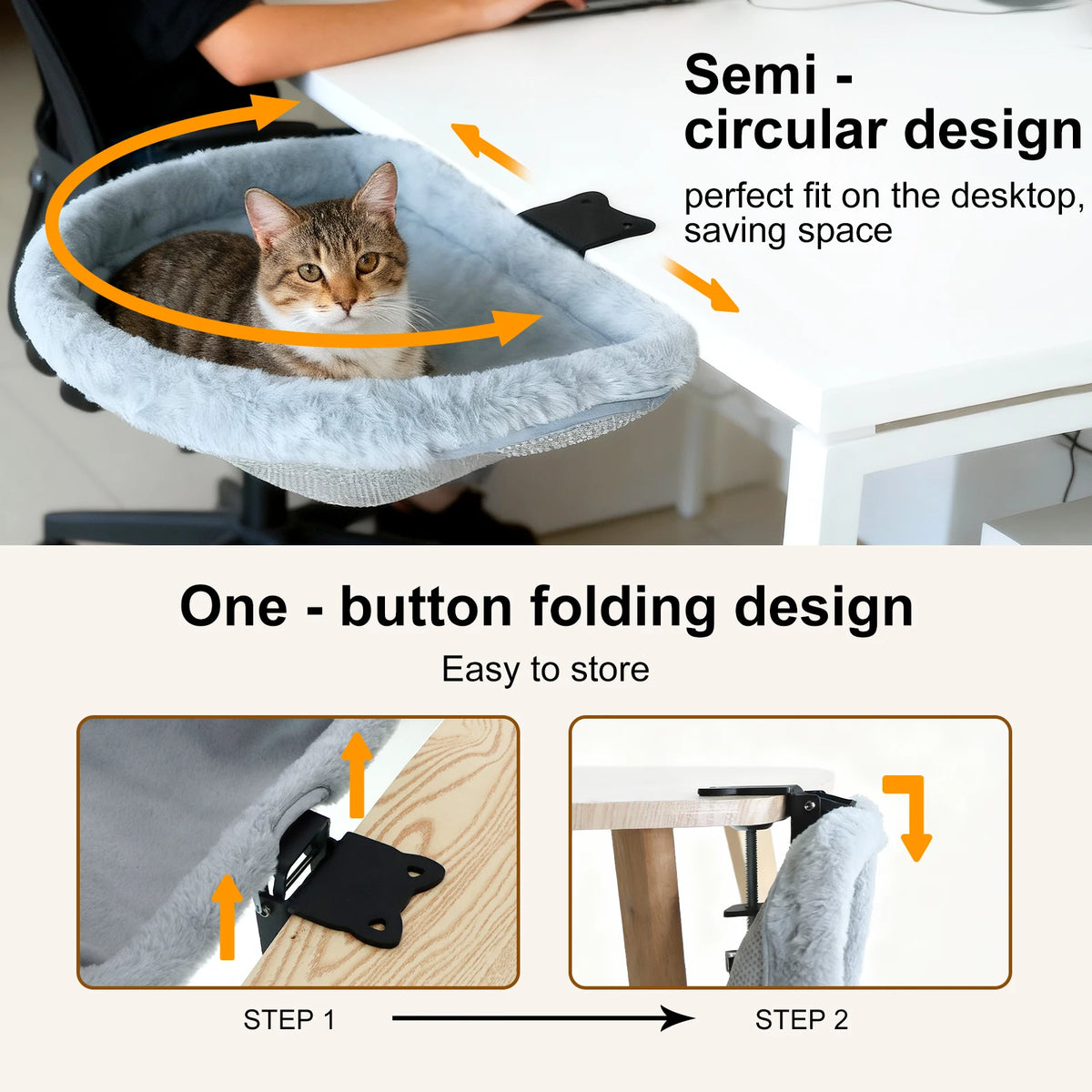 CWV Foldable Cat Desk Bed Hammock With Secure Mount