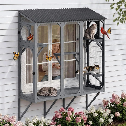 Spacious Wooden Window Catio Enclosure For Indoor Cats Relaxation