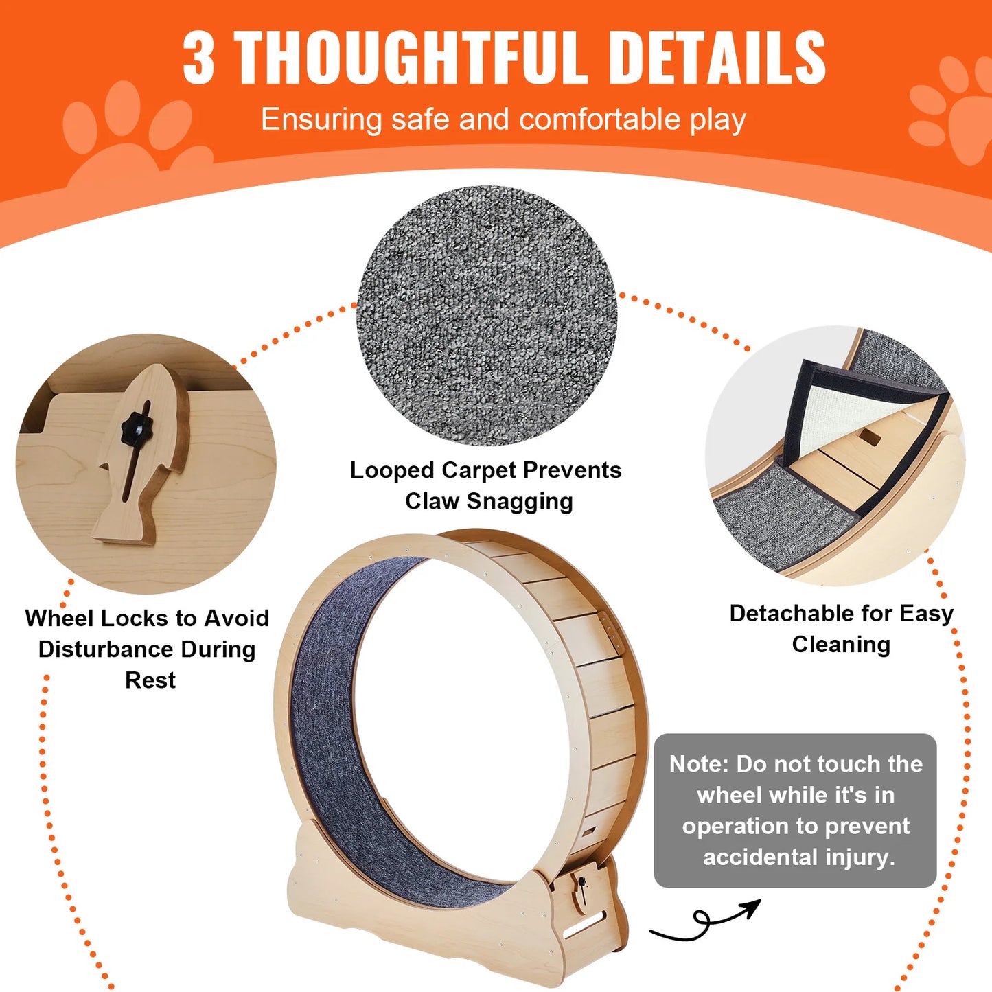 Wooden Indoor Cat Exercise Wheel With Carpet Surface And Teaser