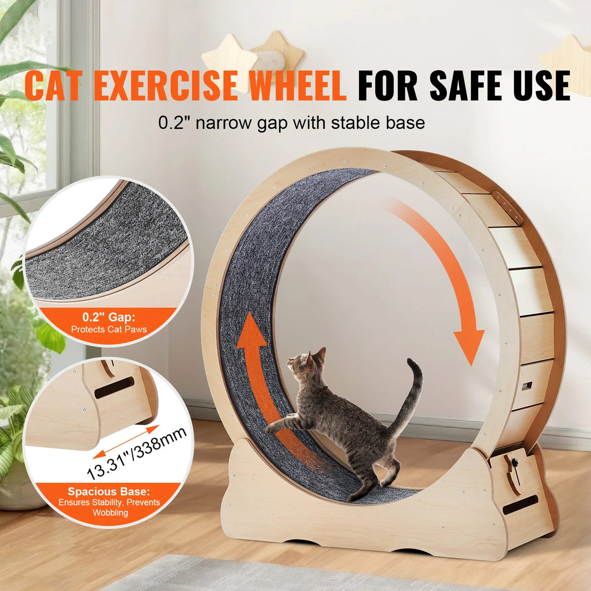 Wooden Indoor Cat Exercise Wheel With Carpet Surface And Teaser