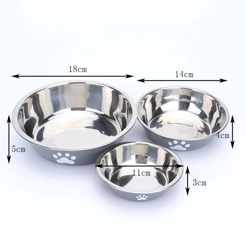 Stainless Steel Paw Print Anti Slip Pet Drinking Bowl