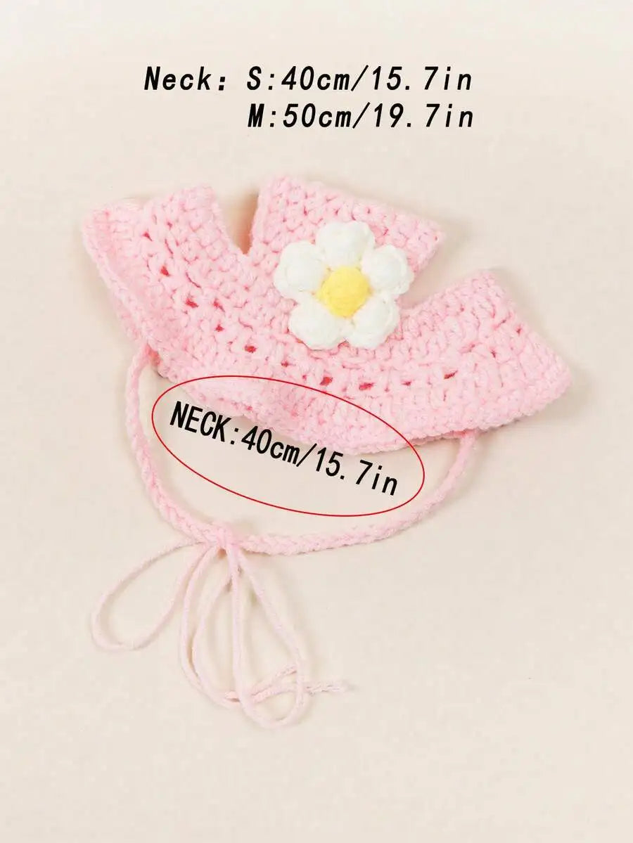 Knitted Warm Pet Hat With Delicate Floral Trim For Pets