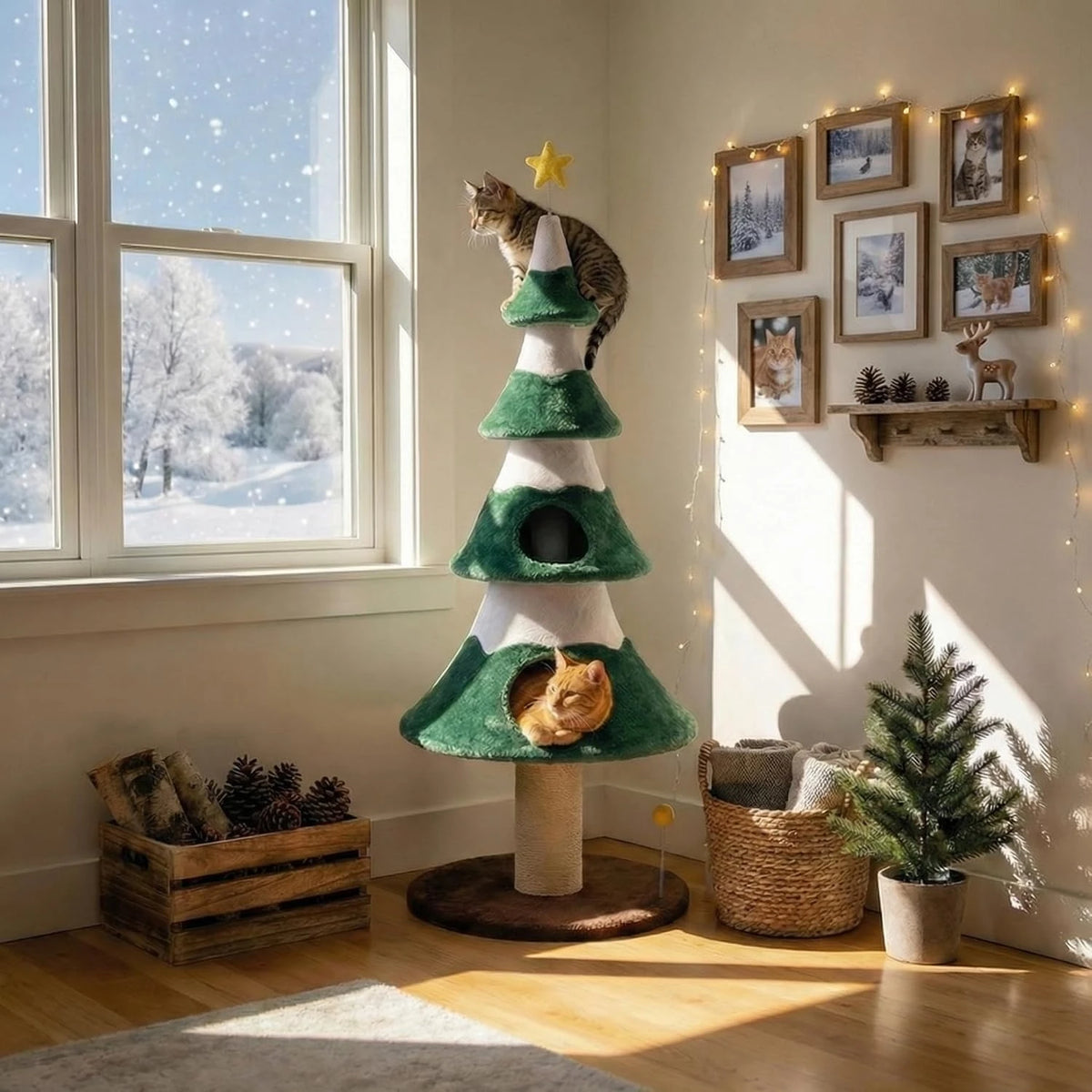 Heavy Duty Wooden Cat Tree With Sisal Scratching Posts