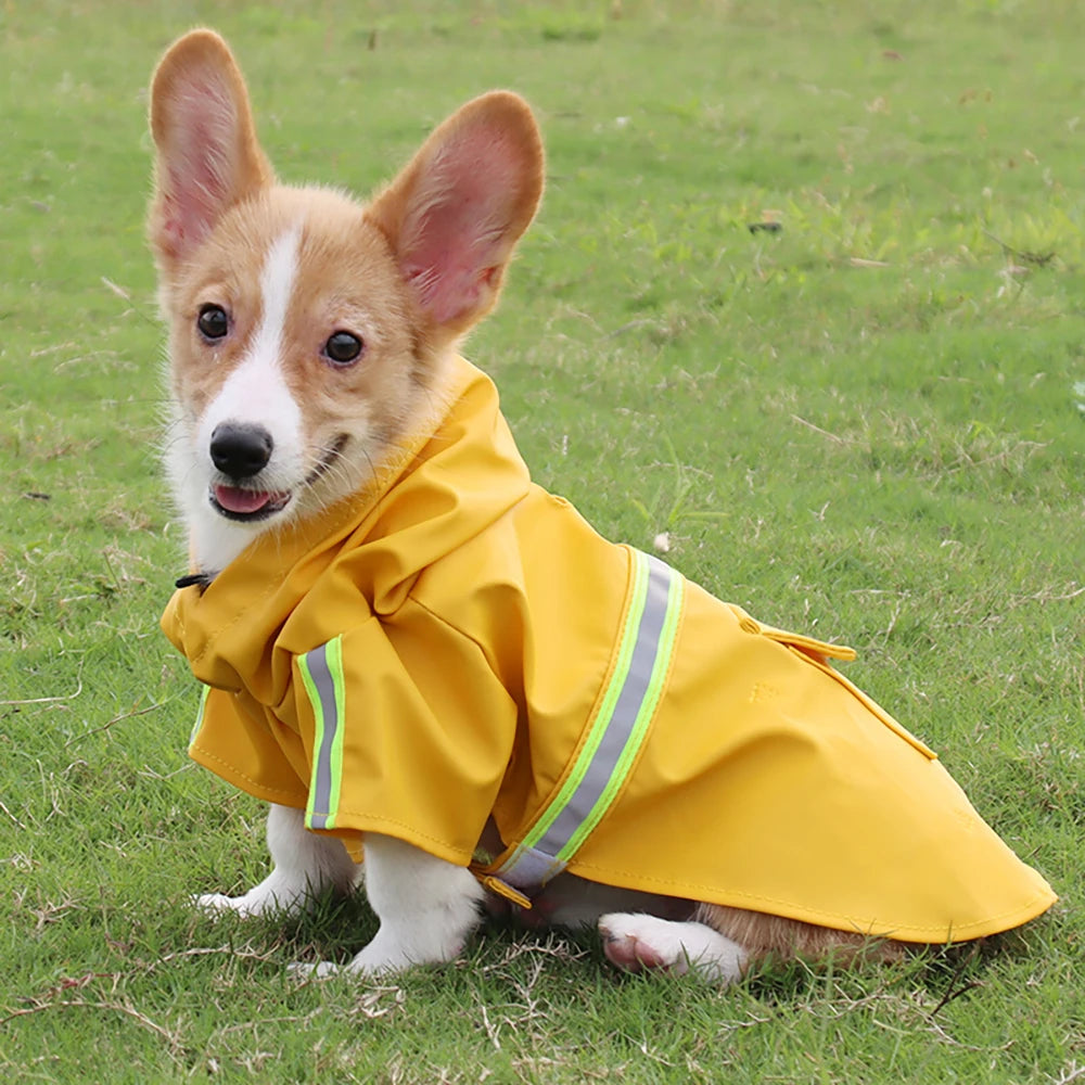 Waterproof Hooded Dog Raincoat With Reflective Trim For Pets