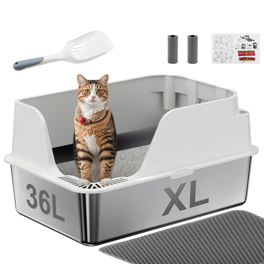 Stainless Steel Side Entry Cat Litter Box Splash Proof Design