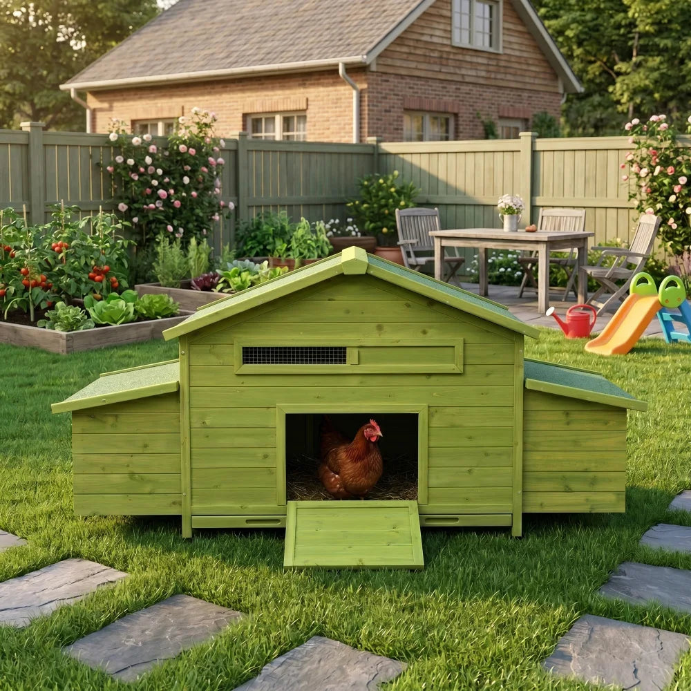 Outdoor Wooden Chicken Coop With Dual Nesting Boxes And Secure Door