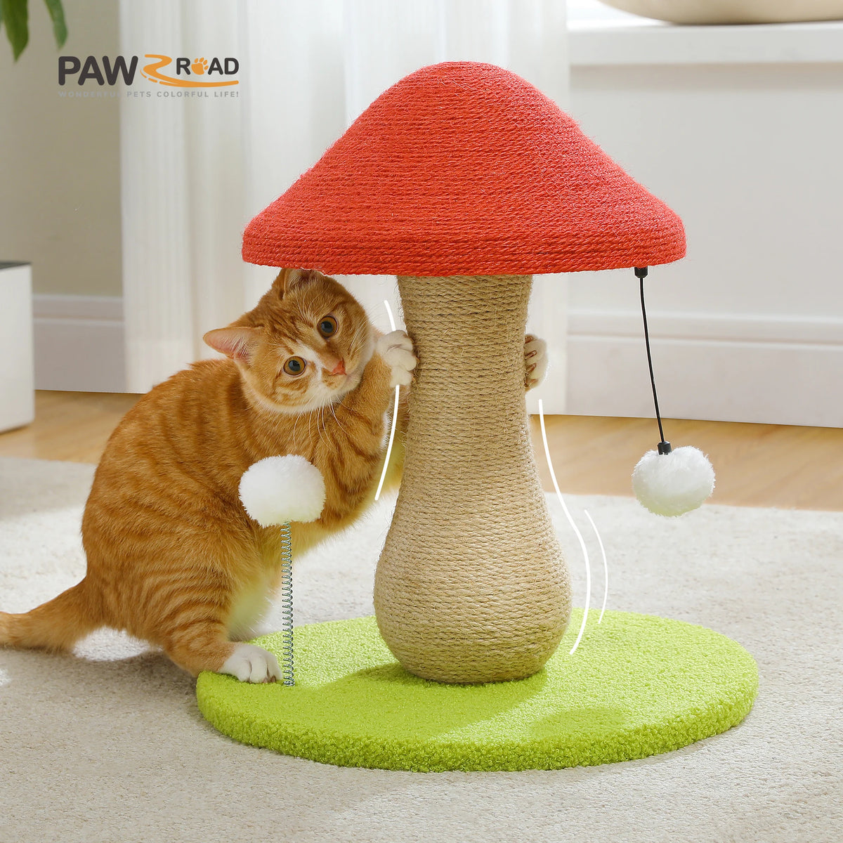 PAWZ Road Mushroom Cat Scratching Post With Sisal Wrap And Pompom