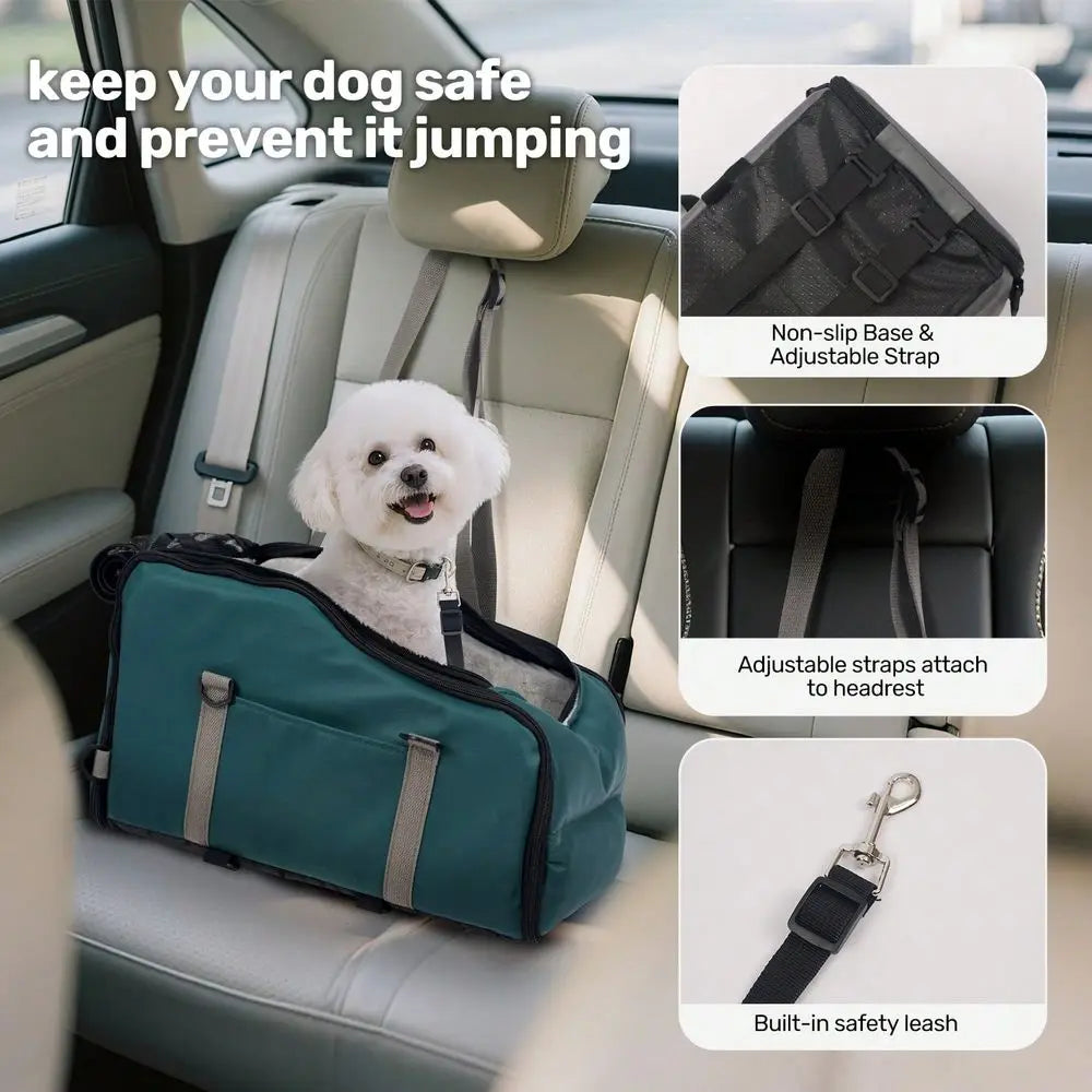 Pet Booster Car Seat With Fixed Leash And Adjustable Straps