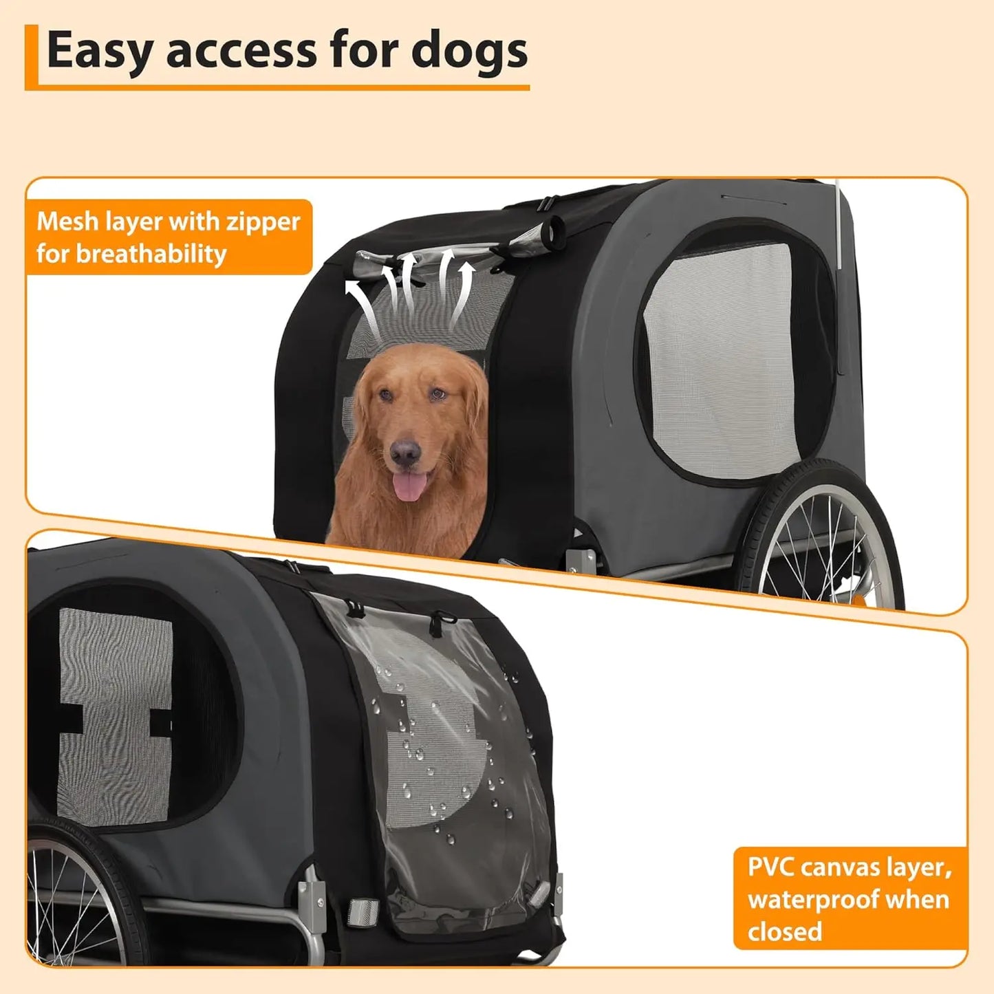 HiMISS Dog Bike Trailer And Jogging Stroller With Waterproof Canopy