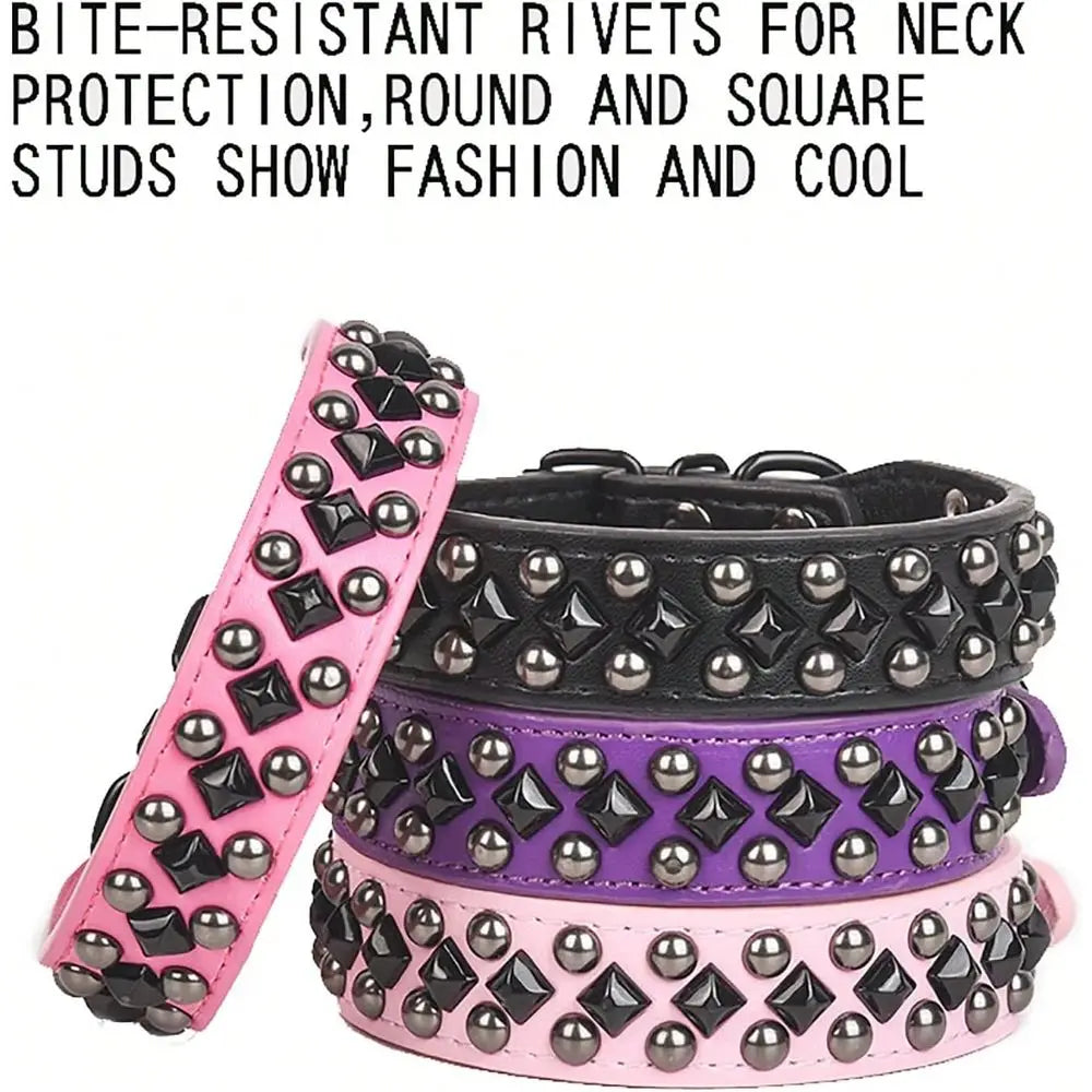 Adjustable PU Leather Studded Dog Collar With Spike Detail