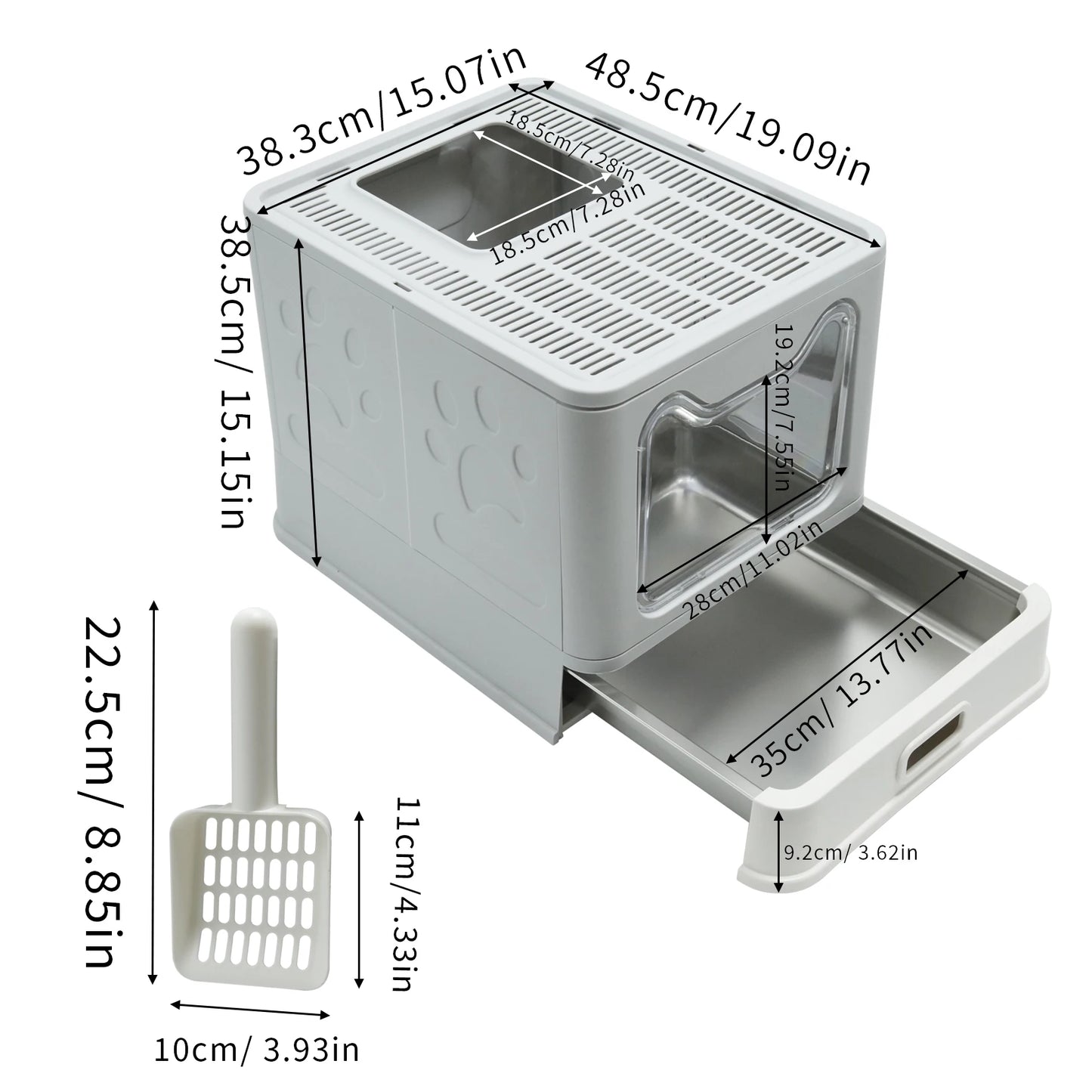 Enclosed Stainless Steel Cat Litter Box With Lid And Scoop