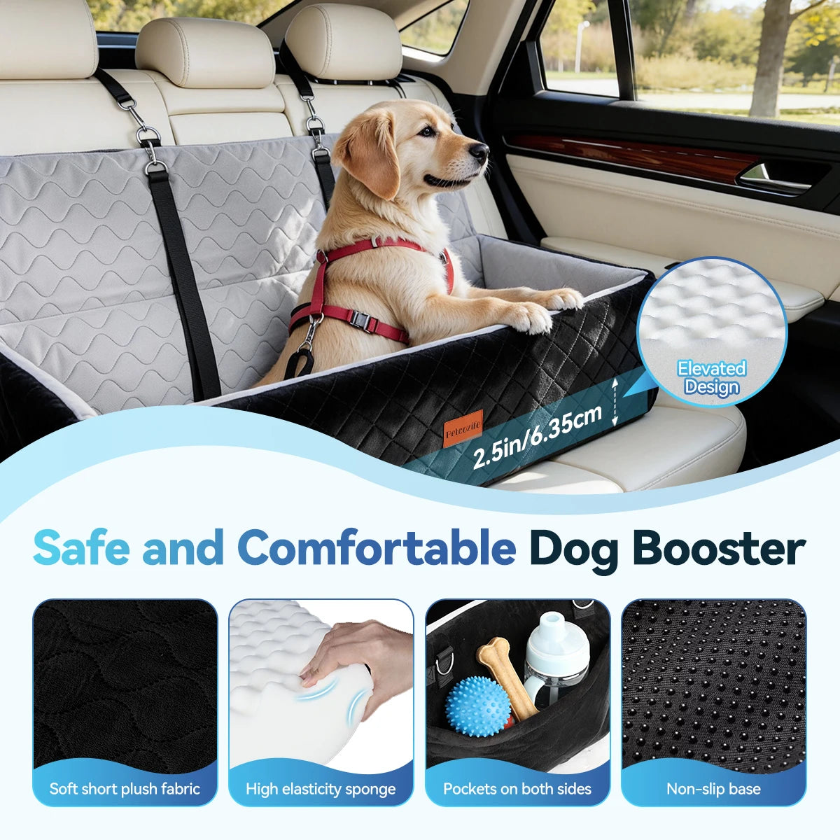 DOMIPET Nylon Dog Booster Seat With Thick Cushion And Leash