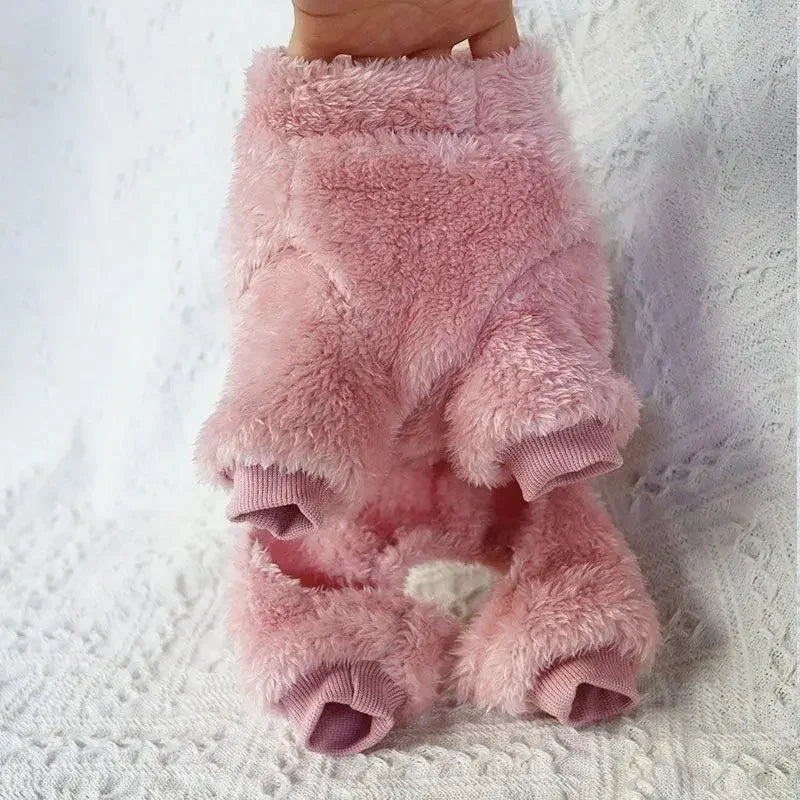 Warm Fleece Dog Jumpsuit With Pull Ring Pet Coat Apparel