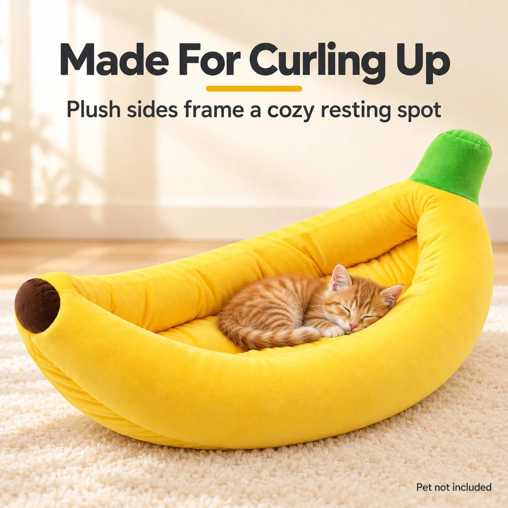 Banana Plush Pet Bed With Raised Sides For Cozy Lounging