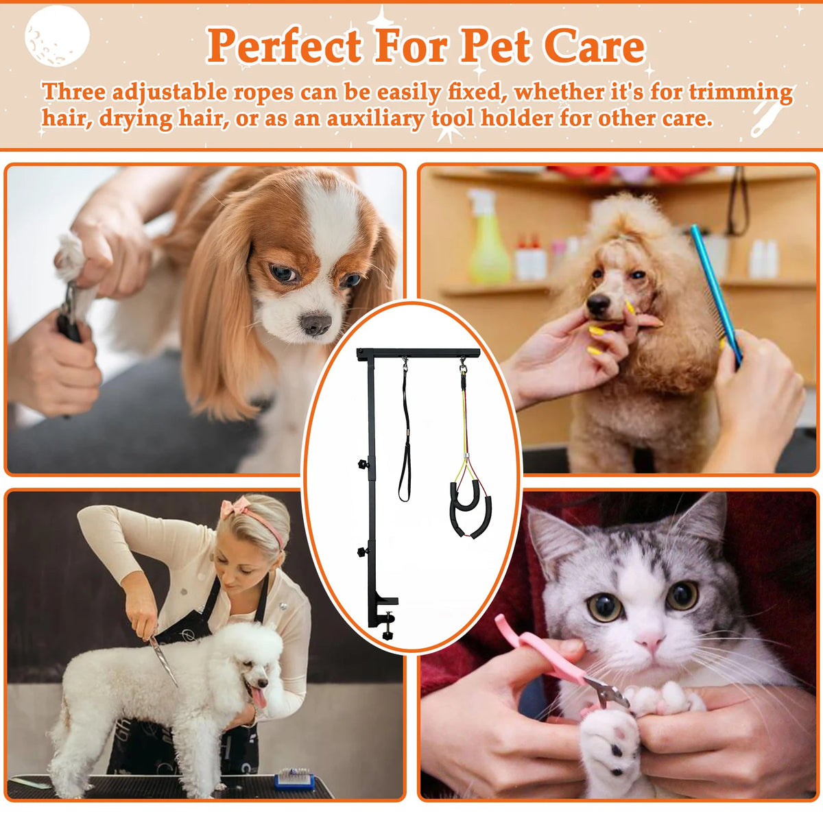 Height Adjustable Dog Grooming Arm With Clamp And Loops