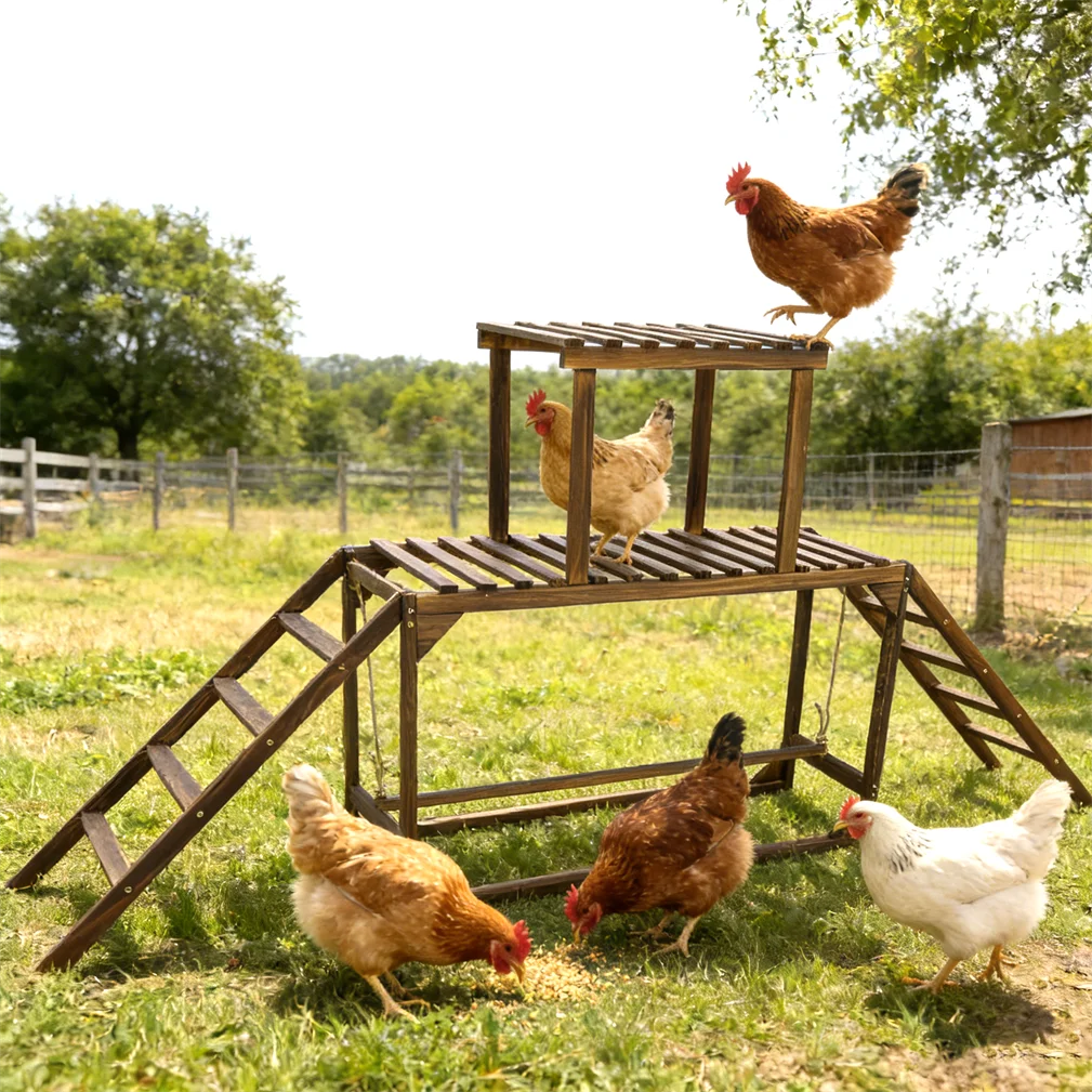 Borwart Wooden Chicken Coop Swing Ladder With Roosting Platform