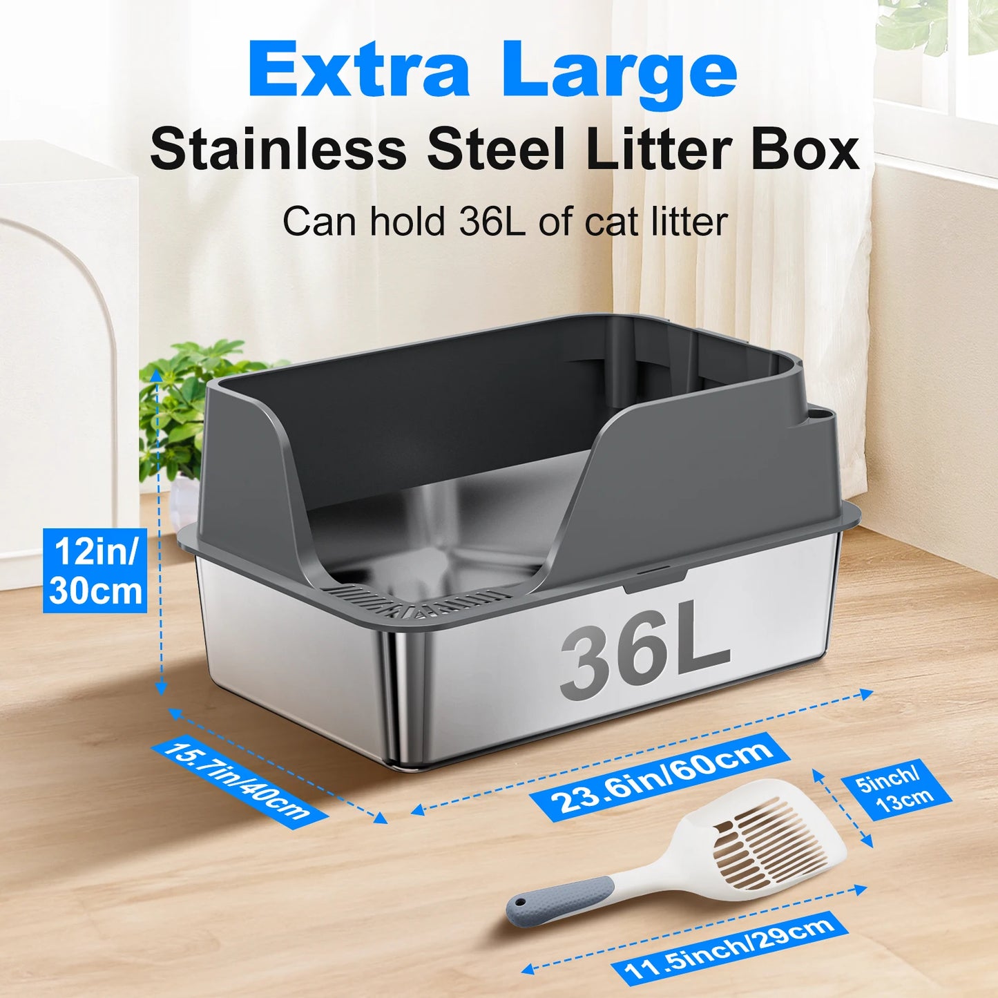 Stainless Steel Side Entry Cat Litter Box Splash Proof Design