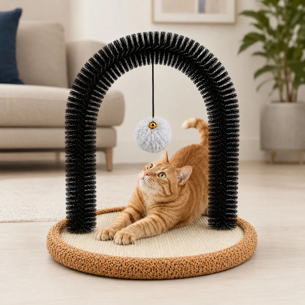 Cat Grooming Arch With Sisal Scratcher And Hanging Ball