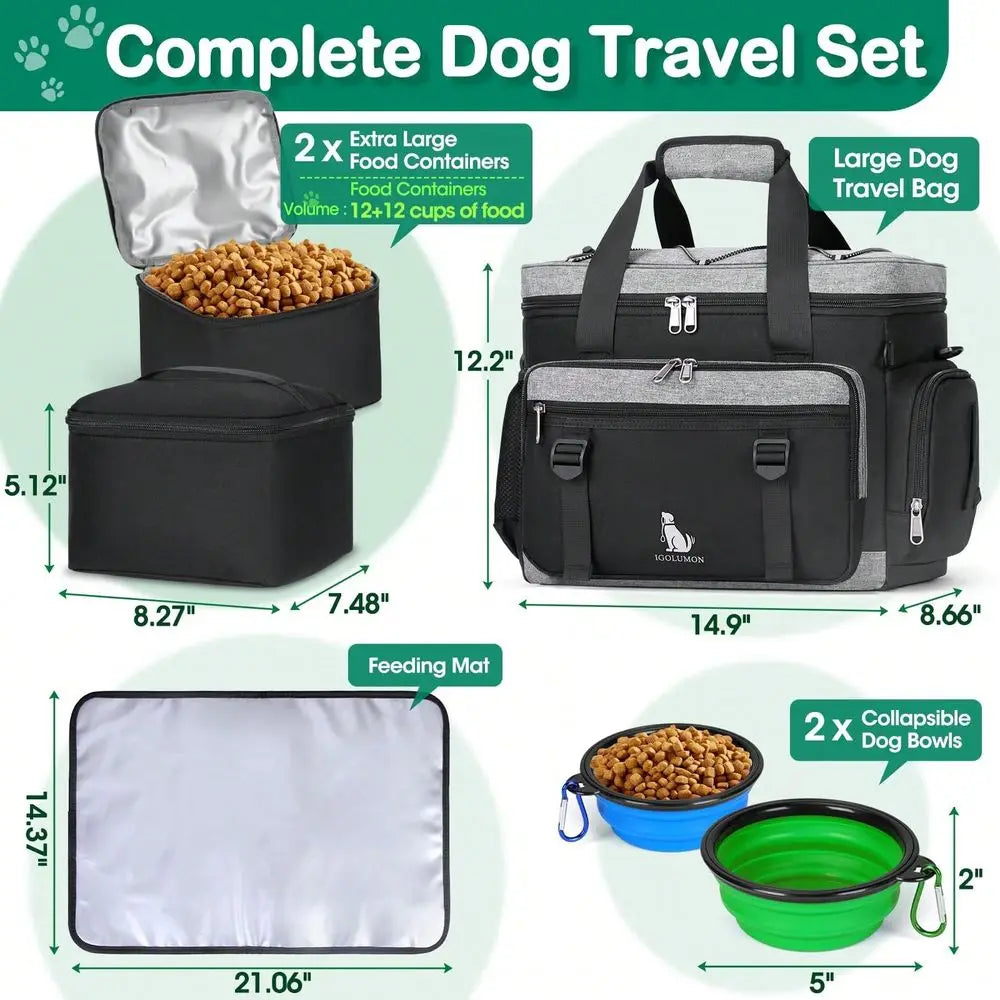 Multi Pocket Dog Travel Bag And Storage Organizer Set