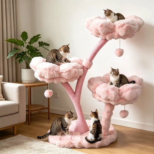 BORWART Four Tier Cat Tree Tower With Scratching Post And Bed