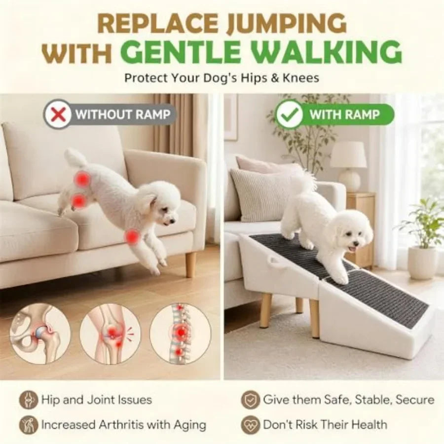 Sturdy Wooden Pet Stairs And Ottoman Ramp For Dogs