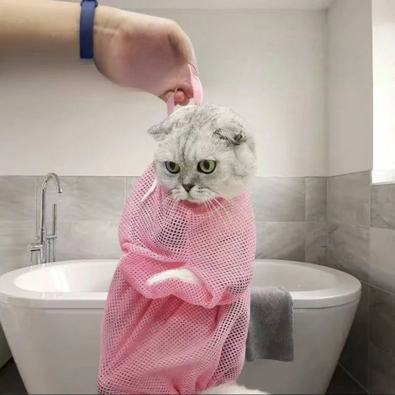 Mesh Cat Grooming Bath Bag With Anti Scratch Restraint Sleeve