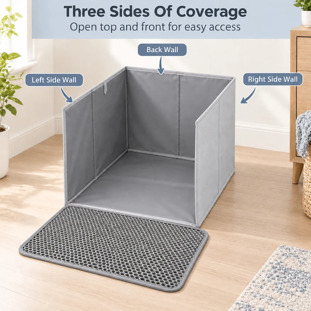 Foldable Cat Litter Box With Splash Guard And Litter Mat