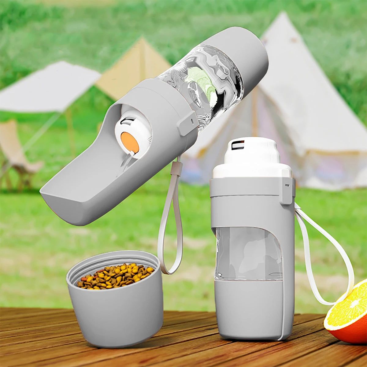 Wooden Pet Water Bottle With Food Storage Container For Dogs