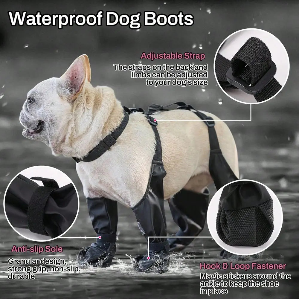 All Season Waterproof Dog Boots With Adjustable Straps