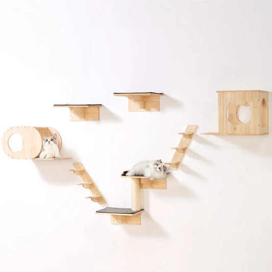 SucceBuy Wall Mounted Double Tier Cat Shelves with Hammocks